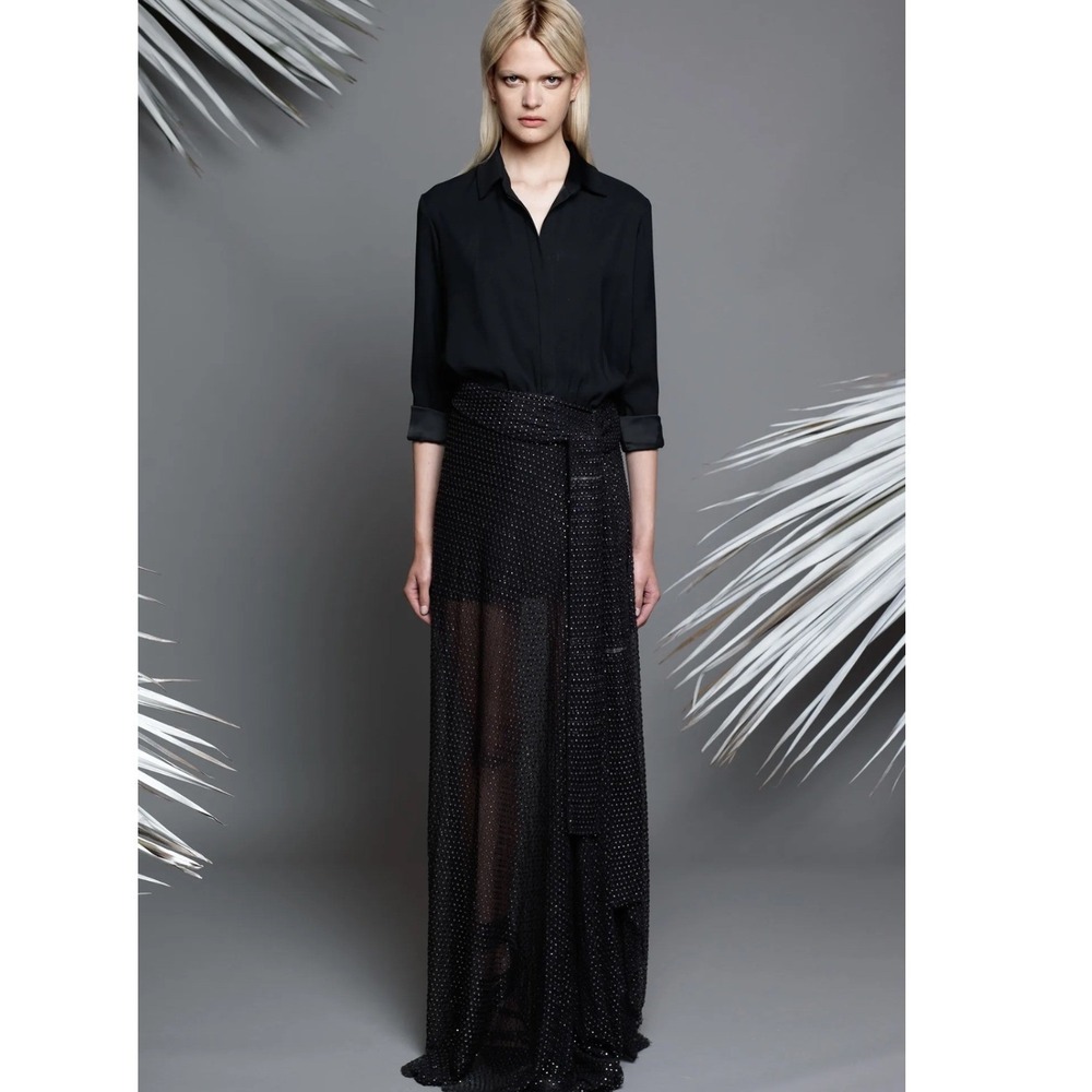 NWT Jay Ahr Paris Silk & Studded Sheer Maxi Dress Black‎ Size 40